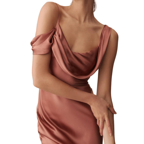 NWT Reformation Ronda Silk Dress in Prailine Pink, Size 12 | Bridesmaid, Wedding - Picture 5 of 14